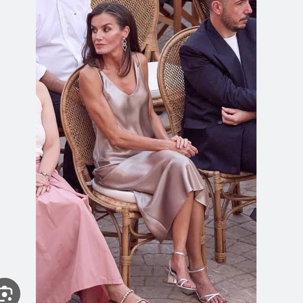 LASTBoss “Open Beige” Liquid Metallic Satin-Look Skirt (Dress ASO Queen Letizia)